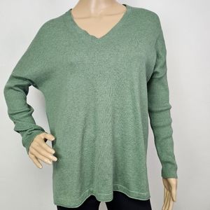 J Jill Sweater Seafoam Green V-Neck Silk Wool Blend XS Quiet Luxury Coastal